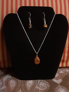 NOOK & CANDLE Jewelry Boutique Silver Plated link chain with Platinum Bead Clasp and Genuine Gemstone Pendant with Earrings Tiger's Eye