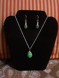 NOOK & CANDLE Jewelry Boutique Silver Plated link chain with Platinum Bead Clasp and Genuine Gemstone Pendant with Earrings Aventurine