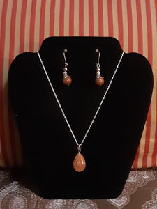 NOOK & CANDLE Jewelry  Boutique Silver Plated link chain  with Platinum Bead Clasp and Genuine Gemstone Pendant with Earrings Shimmery Brown Agate