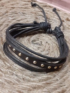 NOOK & CANDLE Jewelry Boutique Black Leather Strap Bracelet stud