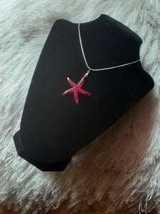 NOOK & CANDLE Jewelry Boutique Star fish Resin Pendant with Sterling Silver Snake Chain 18inches Red