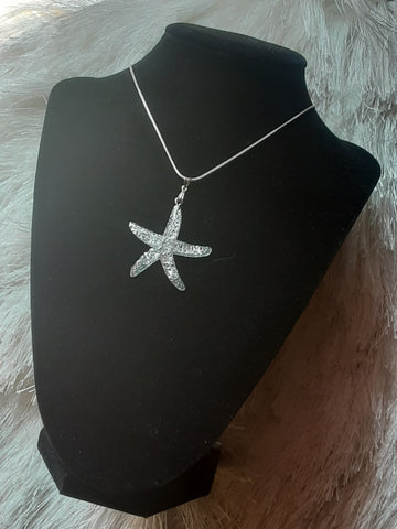 NOOK & CANDLE Jewelry Boutique Star fish Resin Pendant with Sterling Silver Snake Chain 18inches Silver