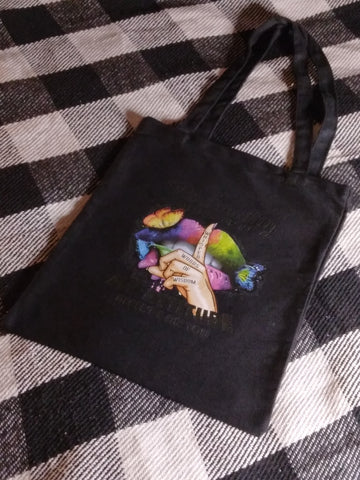 Nook and Candle Outerwear black tote rainbow butterfly