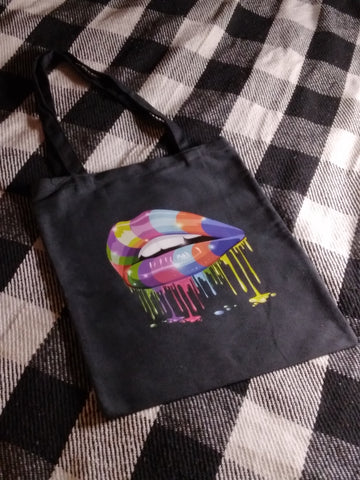 Nook and Candle outerwear black tote rainbow  droping Lip