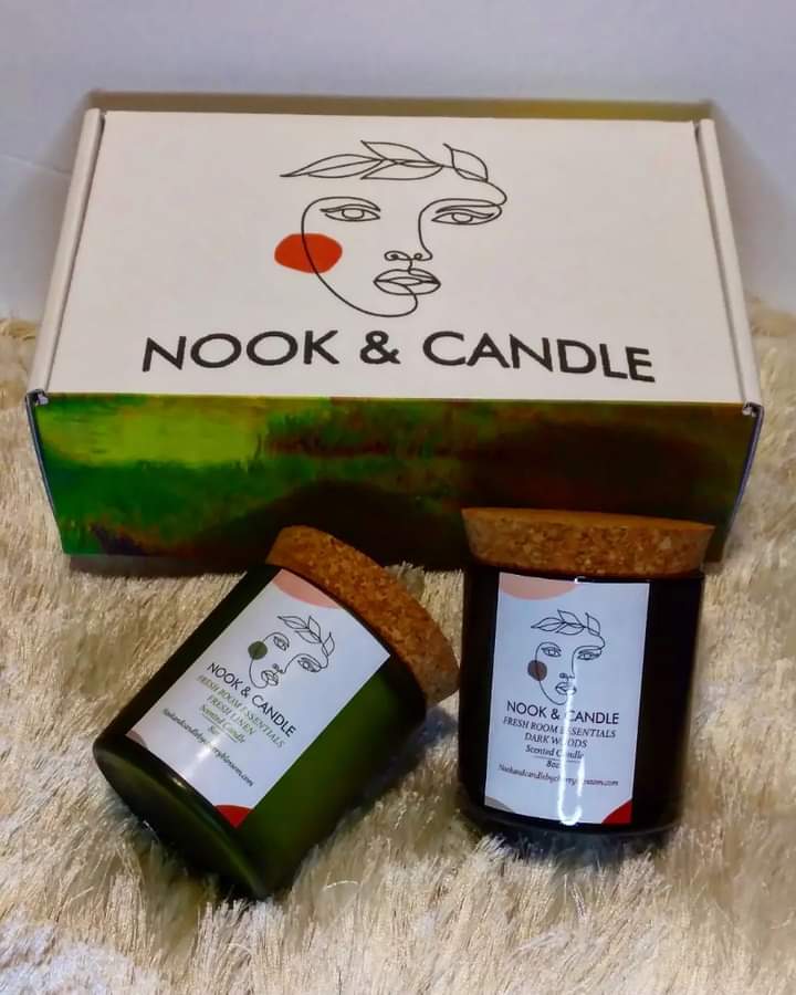 Nook and Candle wooden wick Candle 2- 8oz Jar with coak lids