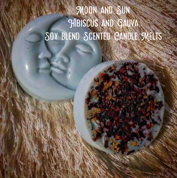 Nook and Candle Moon and Sun Hibiscus and Guava candle melt with Hibiscus flowers