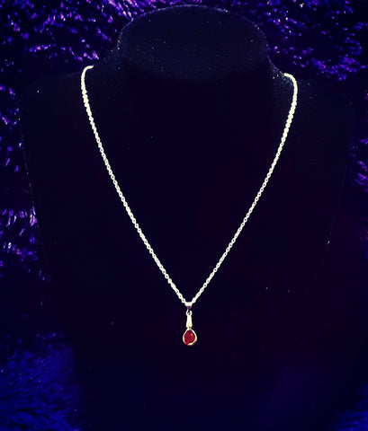 Nook & Candle Jewelry Boutique, Silver Plated link Chain with Platinum Clasp and Birthstone Charm Pendant Ruby