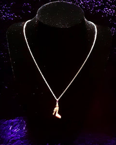 NOOK & CANDLE Jewelry Boutique Silver Plated link chain with Platinum Bead Clasp and High Heel Pendent Pink