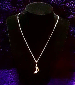 NOOK & CANDLE Jewelry  Boutique Silver Plated link chain with Platinum Bead Clasp and High Heel Pendent White