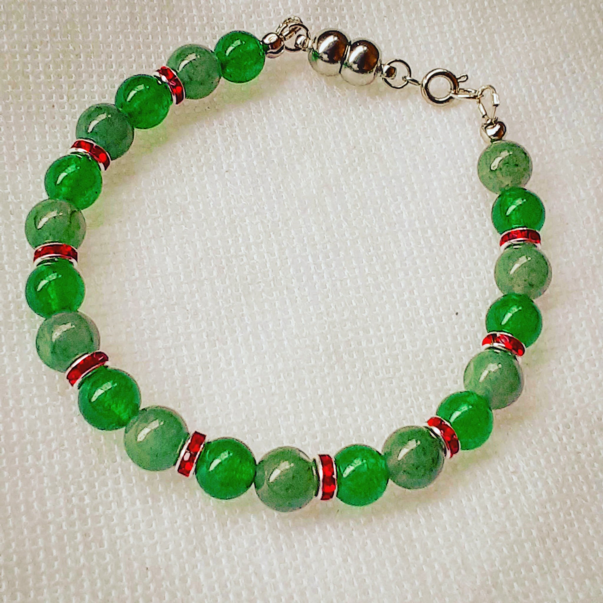 NOOK & CANDLE Jewelry Boutique Green Jade and Aventurine Jade Stud Genuine Gemstone Bracelet