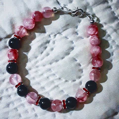 NOOK & CANDLE Jewelry Boutique Cherry Jade and Onyx Beaded Bracelets with red studed spacers