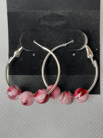 NOOK & CANDLE Jewelry Boutique Moroccan Silver Beaded  Ruby red Hoops 1 pair