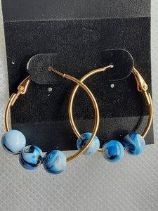 NOOK & CANDLE Jewelry Boutique Earrings Moroccan Gold Beaded Hoops Sapphire 1 pair