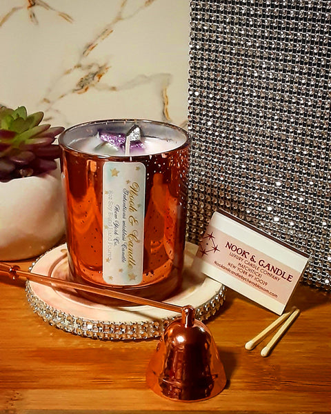 NOOK & CANDLE Mercury glass and Mosaic glass Candle Cotton wick 6oz jar with ring box