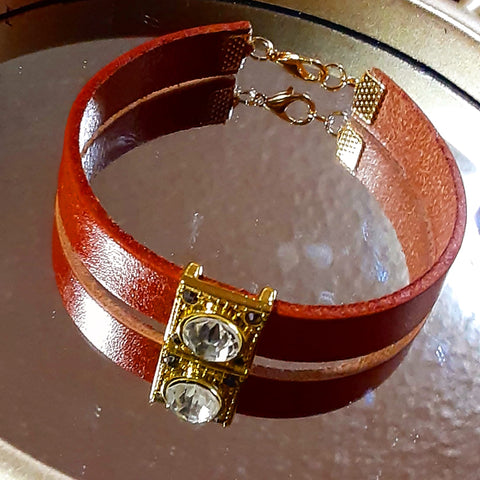 NOOK & CANDLE Jewelry Boutique Leather Strap Bracelet with Slide on charm and lobster clasp closure