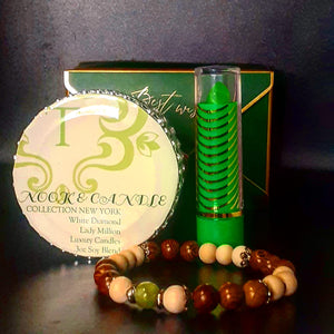 NOOK & CANDLE Luxury Candle Co. Lady T Scented Candles with Diamond finish, mood Lipstick, beaded Elastic Bracelet with Canadian Jade gemstone and gift box